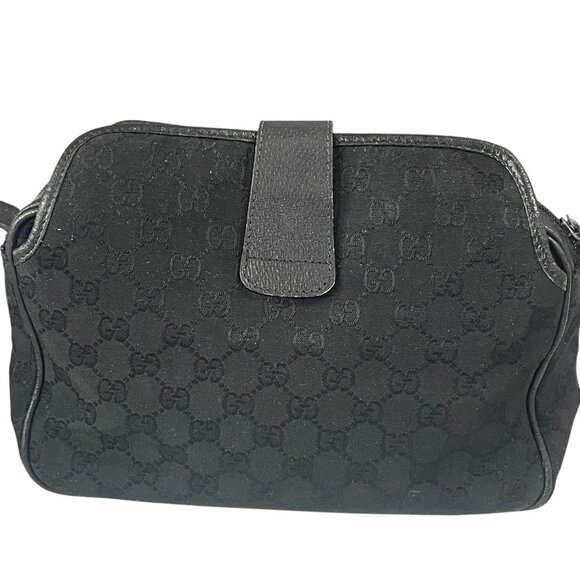 Vintage Gucci Black Monogram Shoulder Bag Italy Logo Strap Classic Old Money - Picture 11 of 15